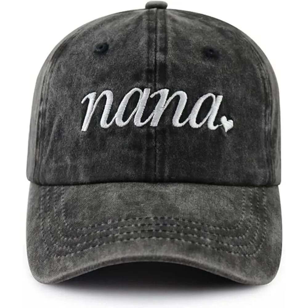 Unisex Black Washed 100% Cotton Nana Embroidered Adjustable Classic Baseball Cap